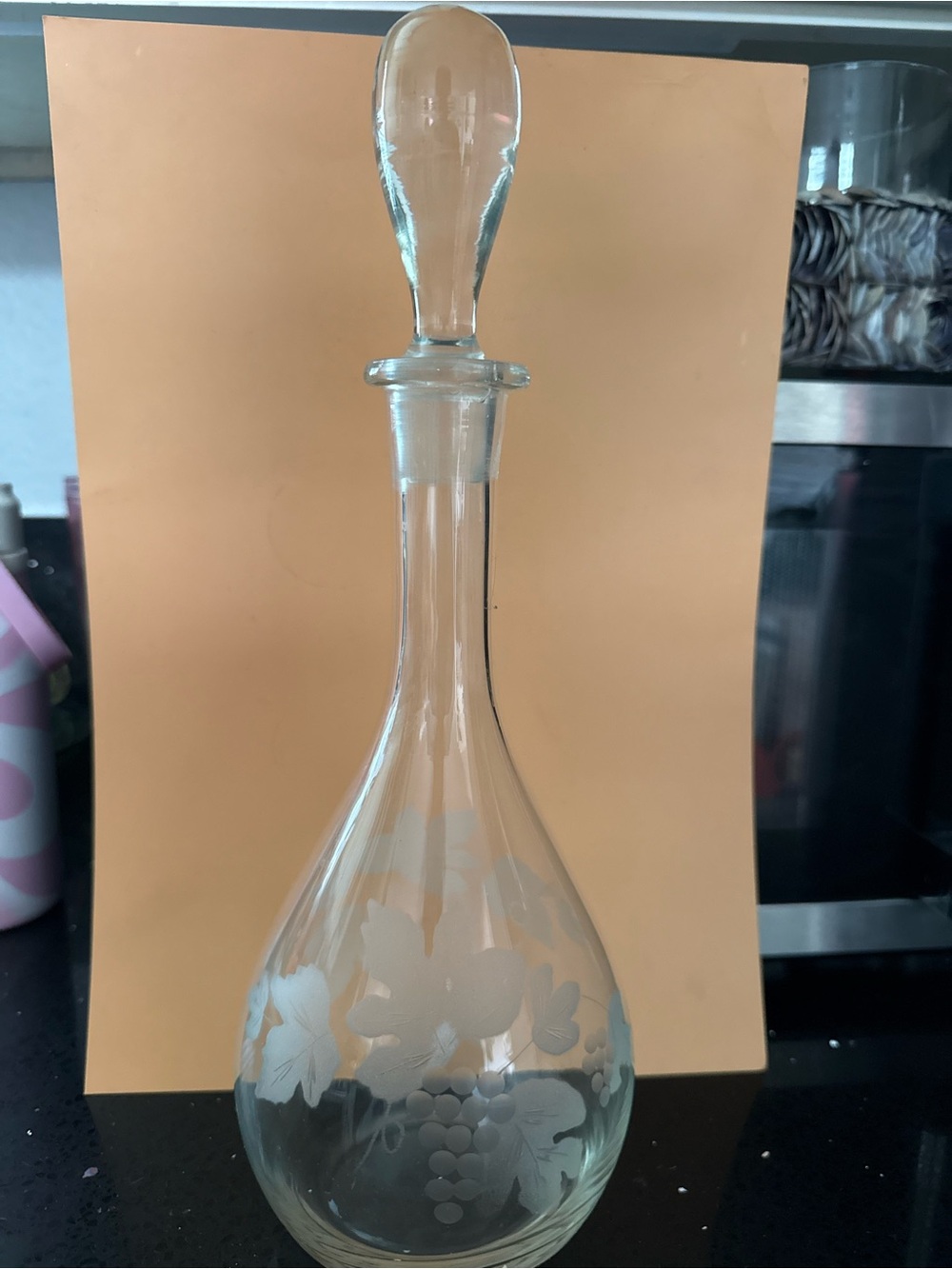 Vintage Etched Grapevine Decanter